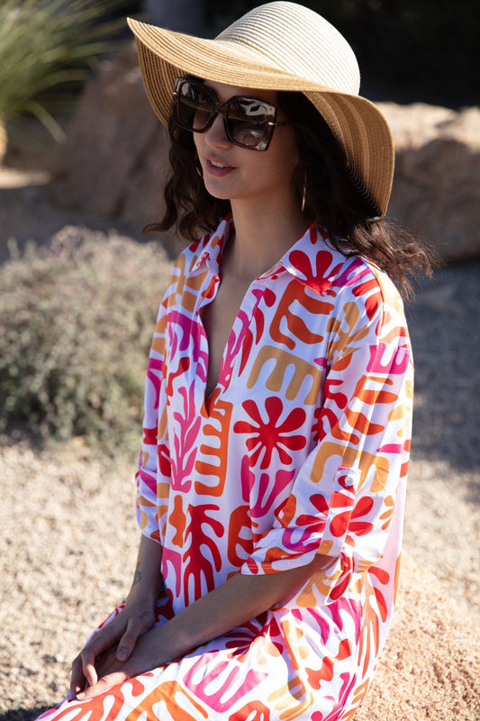 Turquoise Palms - Quarter Sleeve Dress