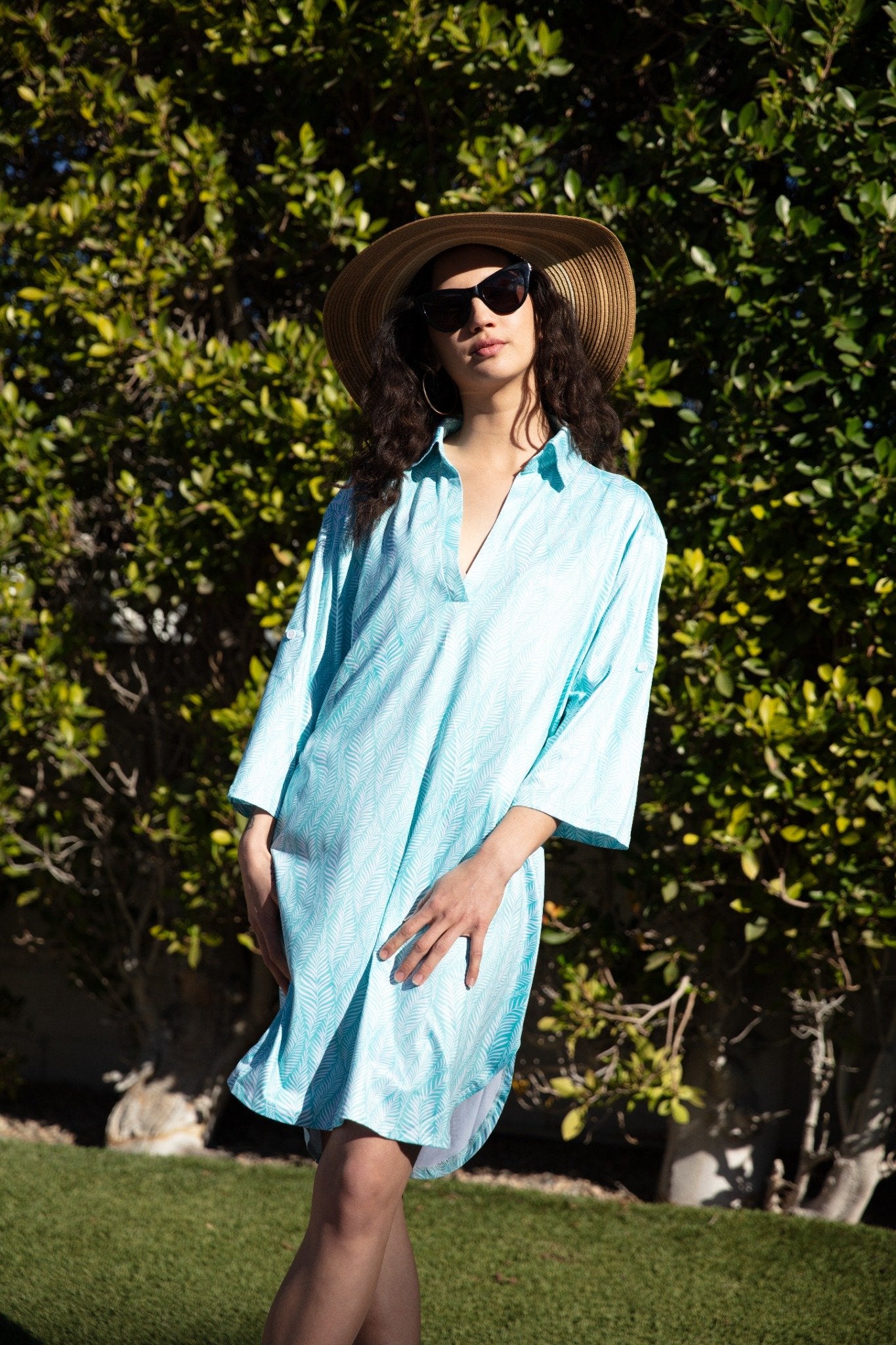 Turquoise Palms - Quarter Sleeve Dress