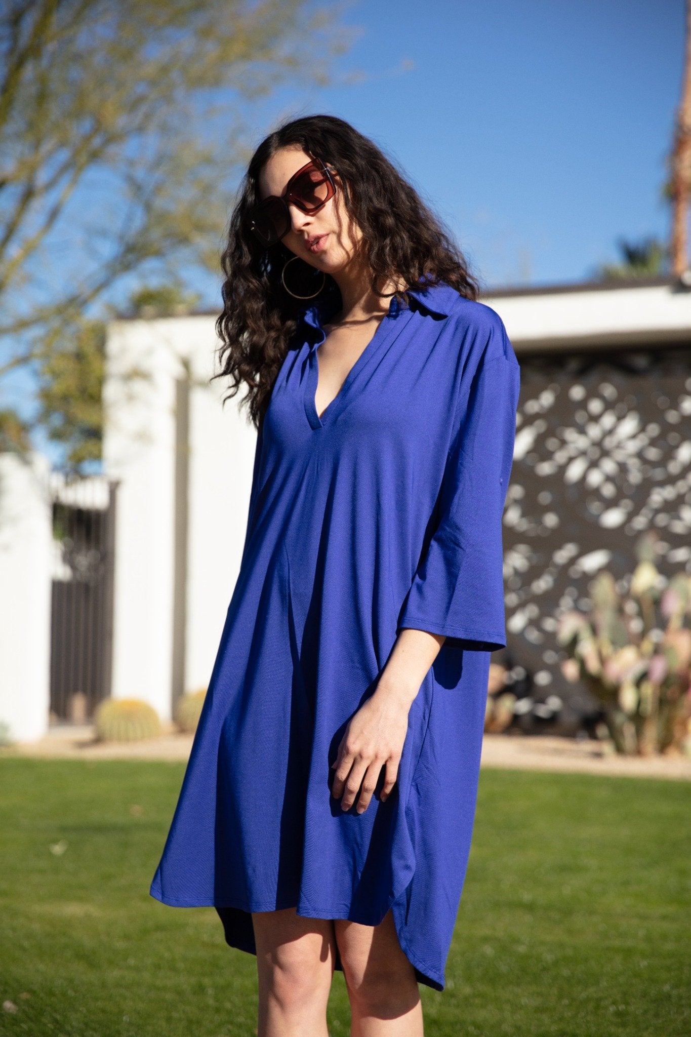 Turquoise Palms - Quarter Sleeve Dress
