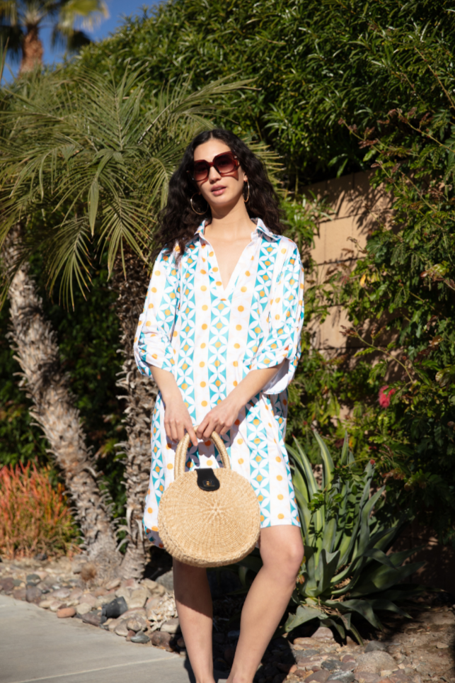 Turquoise Palms - Quarter Sleeve Dress